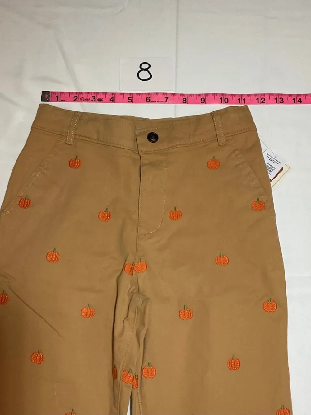 Gymboree Boys 8 Tan Schiffli Embroidered Pumpkin All Over Cotton Pants NWT